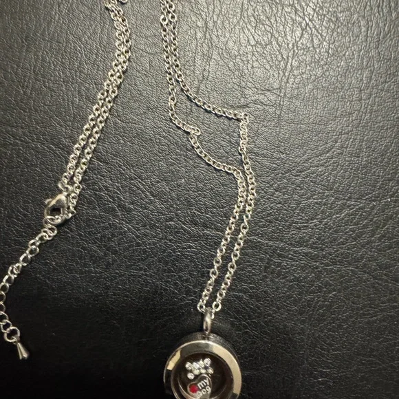 Silver Locket Floating Charm Necklace with Paw Print Charm. I Love My Dog! - Picture 2 of 2